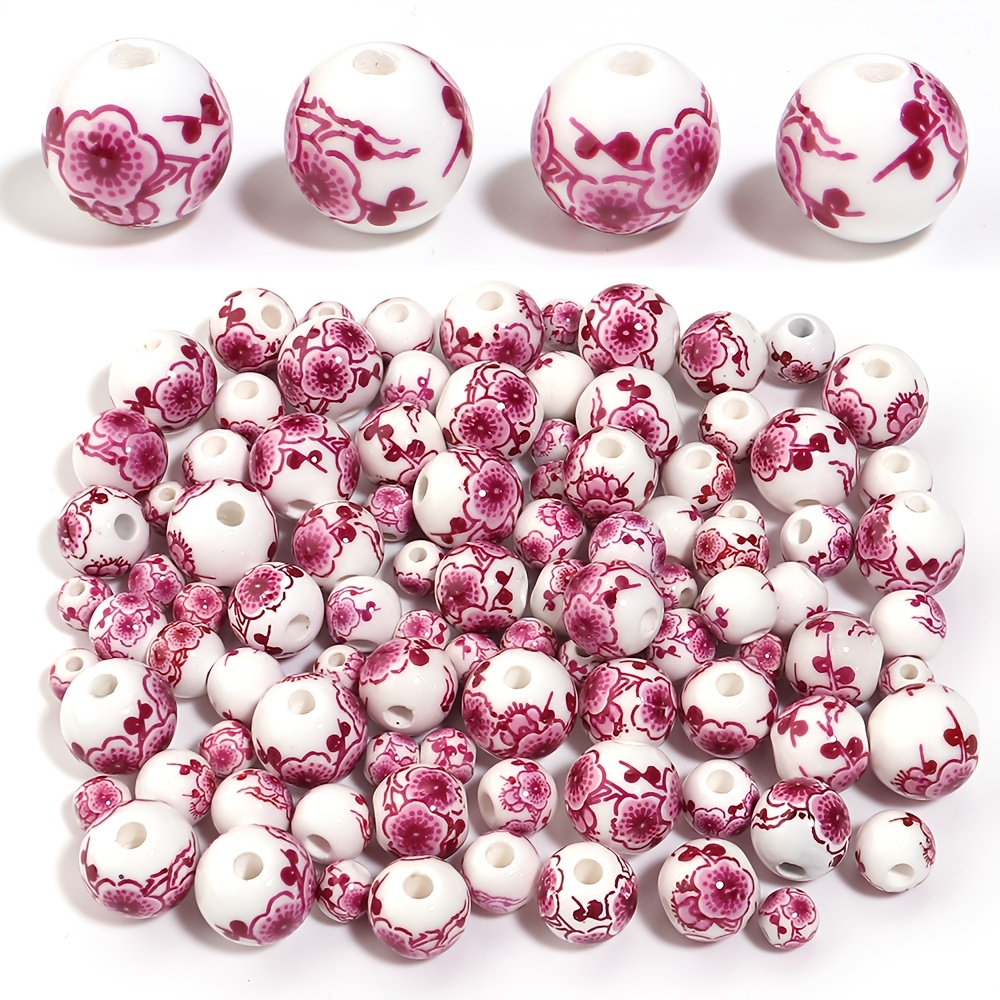 30pcs Chinese Style Printed Ceramic Round Beads for Jewelry